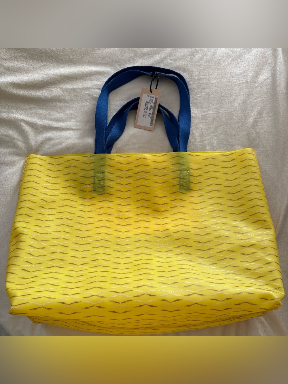 NWT VOILE BLANCHE LE POOL GRANDE Yellow Logo Tote and Accessory with Blue Straps - Picture 7 of 12